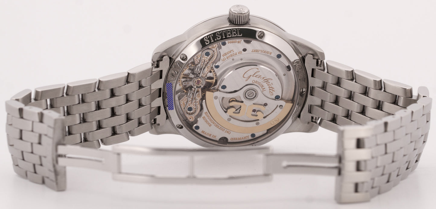Glashutte Panomatic Date 39mm SILVER Automatic Stainless 90-01-02-02-14 BOX
