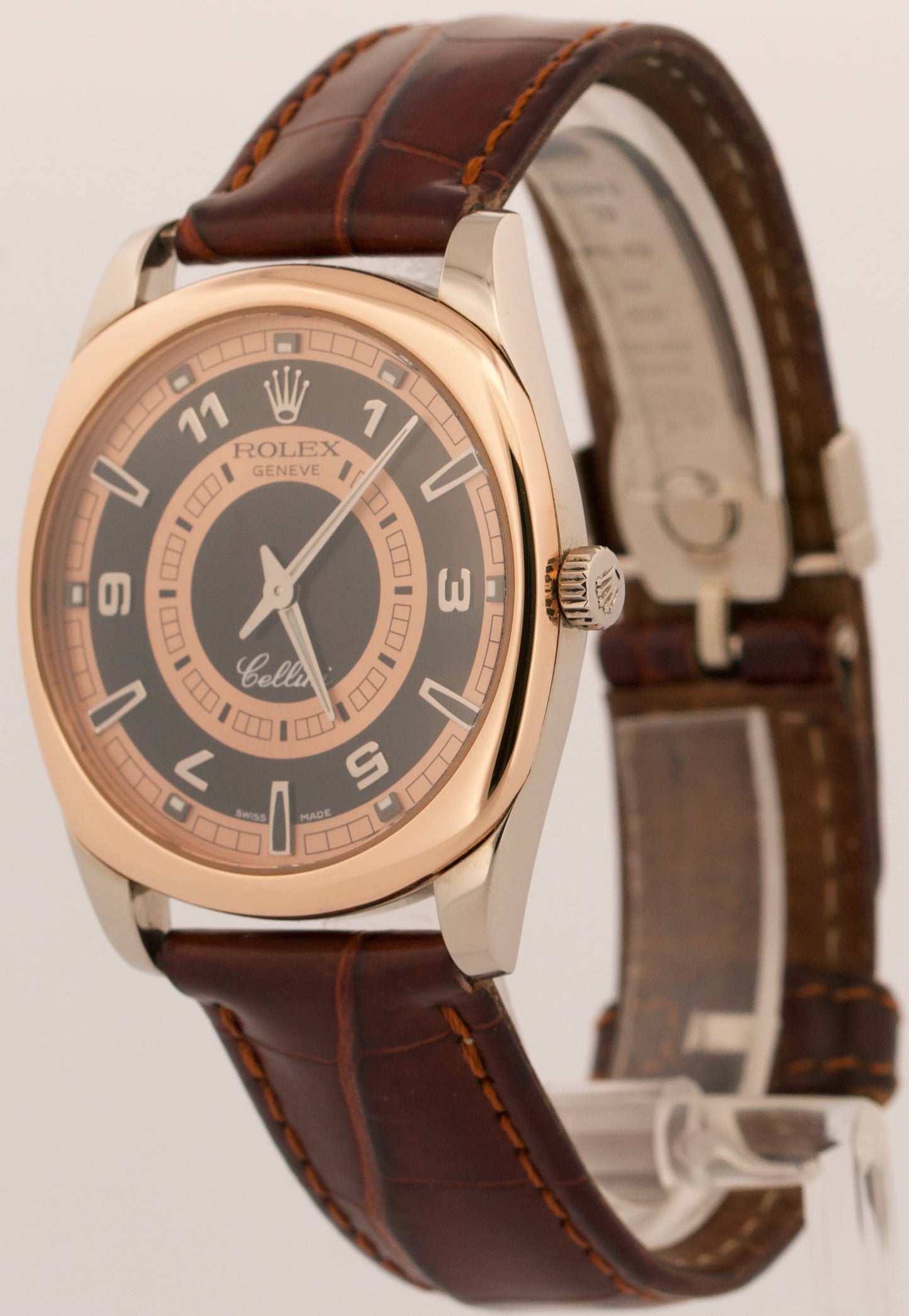Rolex Cellini Danaos 38mm BULLSEYE DIAL Salmon Black 18K Gold 4243 Watch BOX
