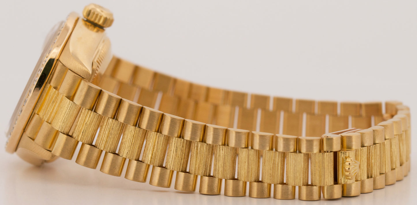 Rolex DateJust President CHAMPAGNE DIAMOND 26mm BARK 18K Yellow Gold 69278 Watch