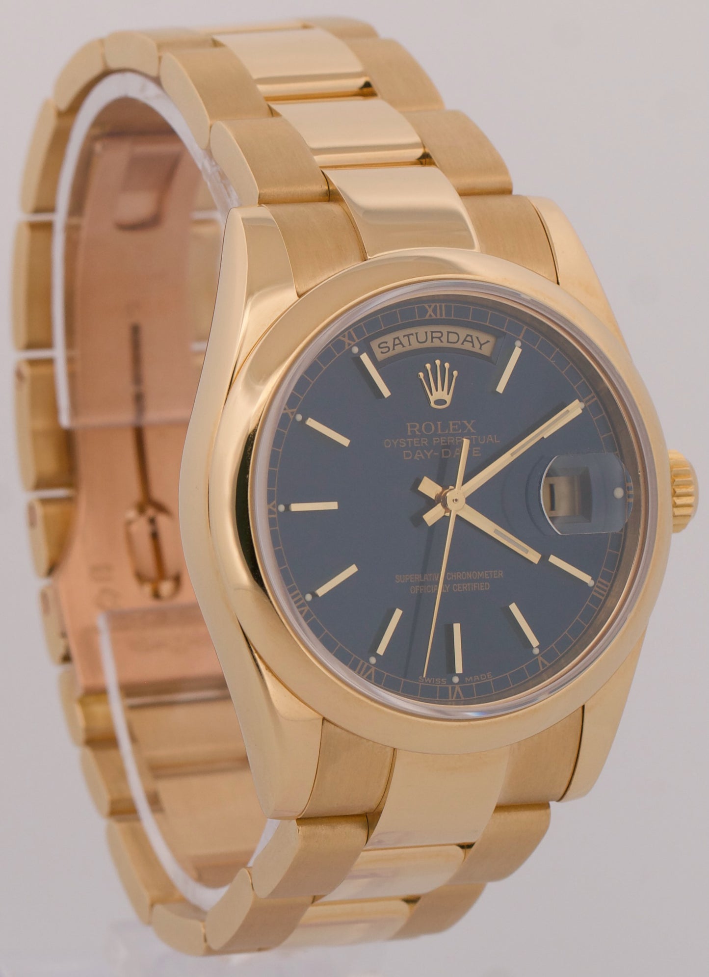2005 PAPERS Rolex Day-Date BLUE 18K Yellow Gold OYSTER Smooth 36mm 118208 BOX