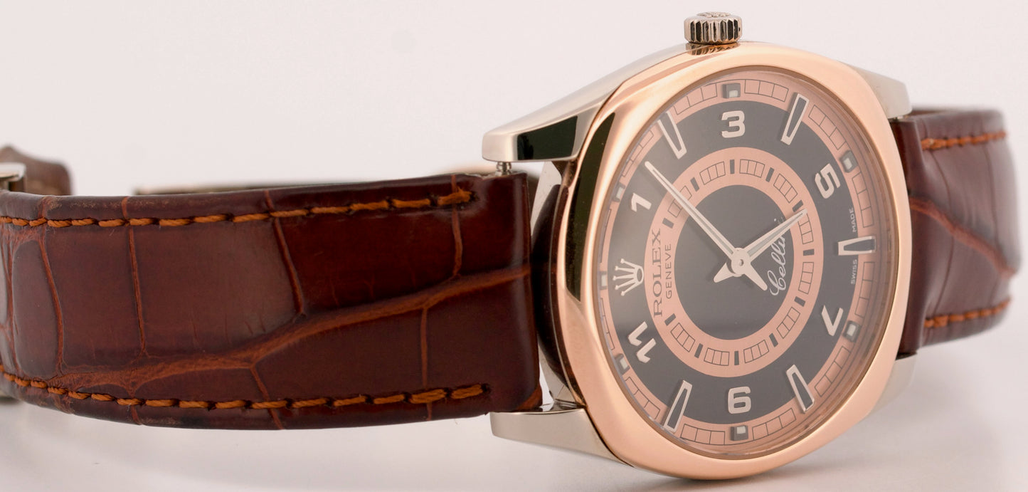 Rolex Cellini Danaos 38mm BULLSEYE DIAL Salmon Black 18K Gold 4243 Watch BOX