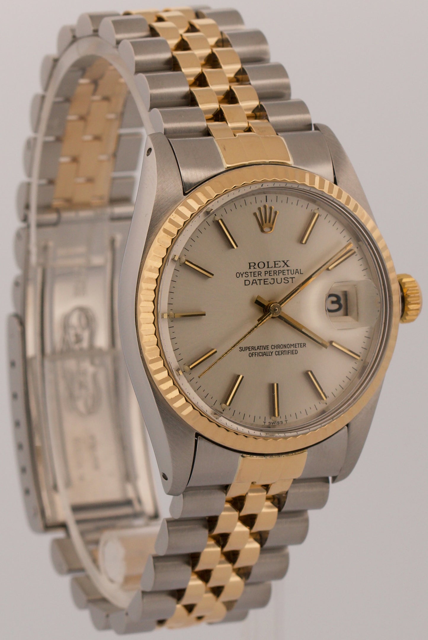 Rolex DateJust SILVER Two-Tone 18K Yellow Gold Steel JUBILEE 36mm 16013 Watch