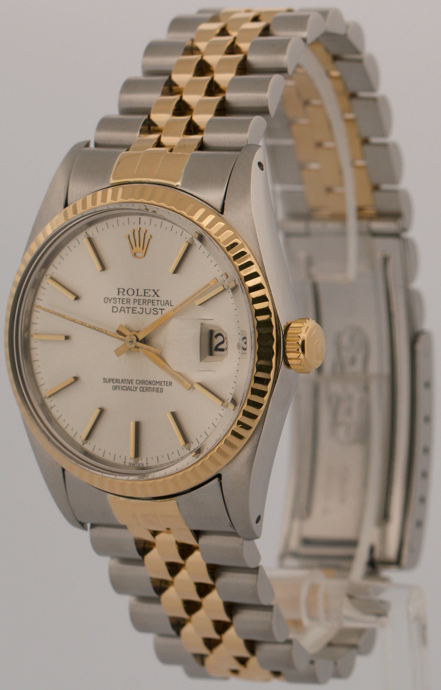 Rolex DateJust SILVER Two-Tone 18K Yellow Gold Steel JUBILEE 36mm 16013 Watch