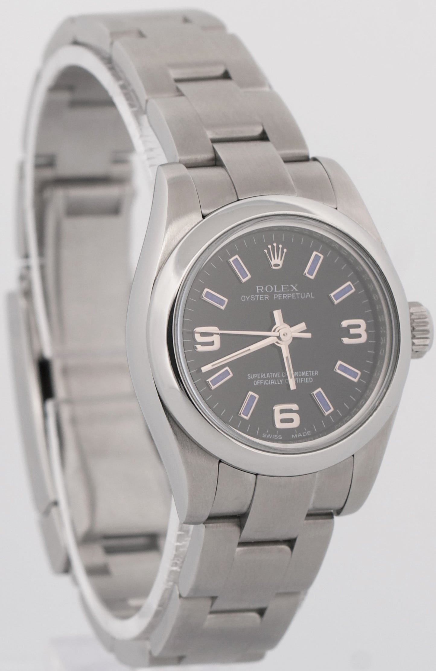 PAPERS Rolex Oyster Perpetual BLACK PURPLE 26mm Stainless Steel Watch 176200 BOX