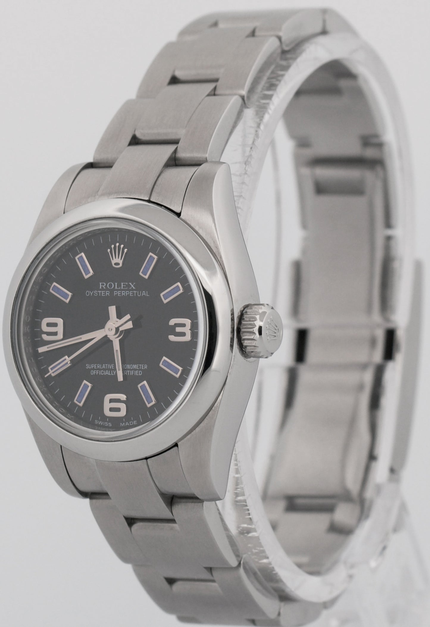 PAPERS Rolex Oyster Perpetual BLACK PURPLE 26mm Stainless Steel Watch 176200 BOX