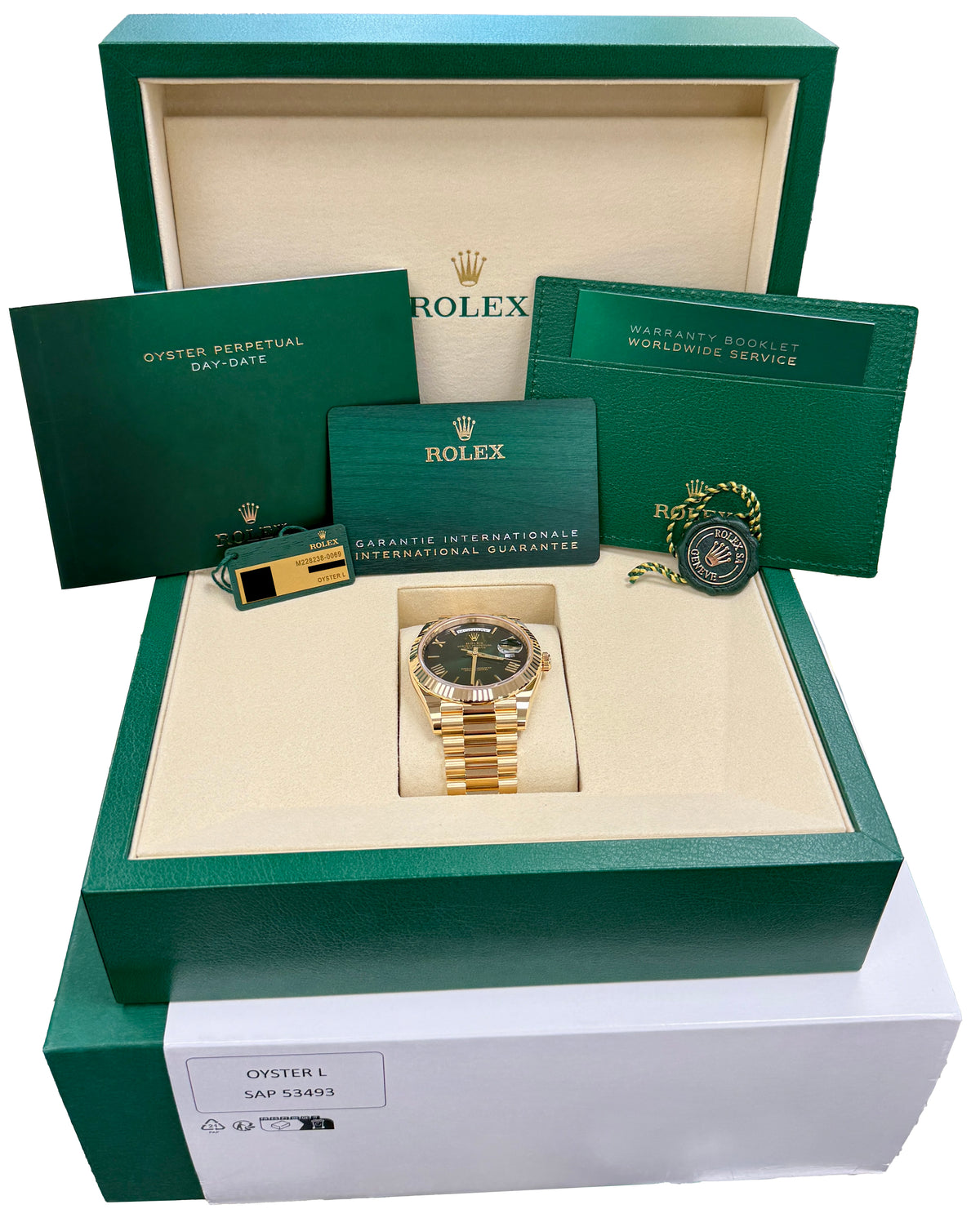 Brand New 2026 Rolex Day-Date President 228238 40mm Green Ombre Gold Box Papers
