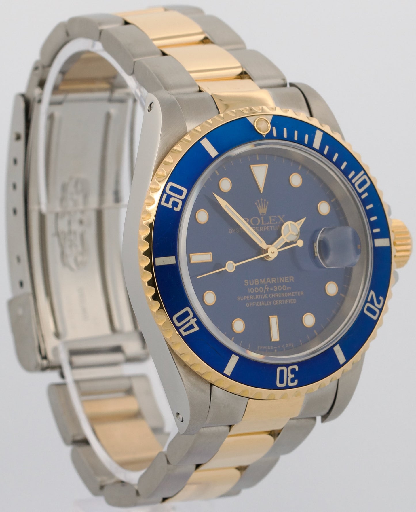 1997 Rolex Submariner Date 40mm BLUE 18K Yellow Gold Stainless Steel 16613 Watch