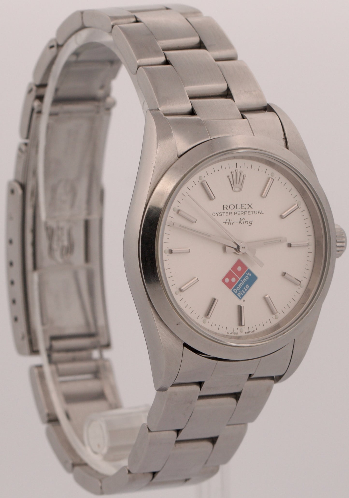UNPOLISHED 1999 Rolex Oyster Perpetual Air-King SILVER DOMINOS Steel 34mm 14000