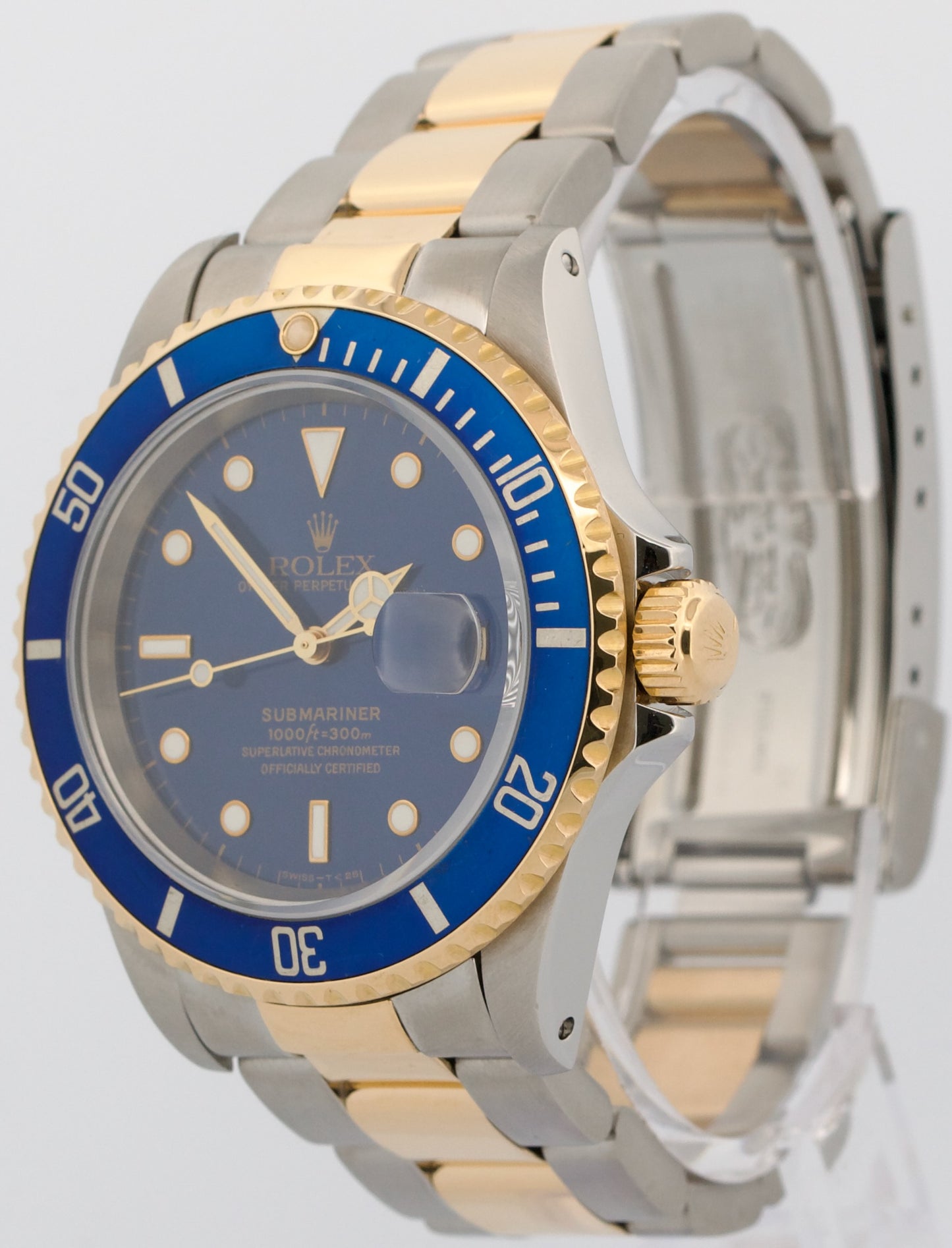 1997 Rolex Submariner Date 40mm BLUE 18K Yellow Gold Stainless Steel 16613 Watch