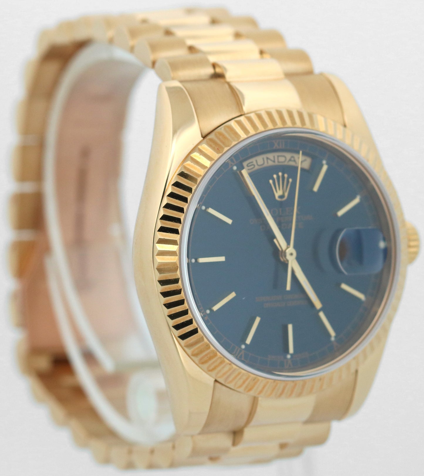 Rolex Day-Date President BLUE 18K Yellow Gold Fluted 36mm 118238 Watch