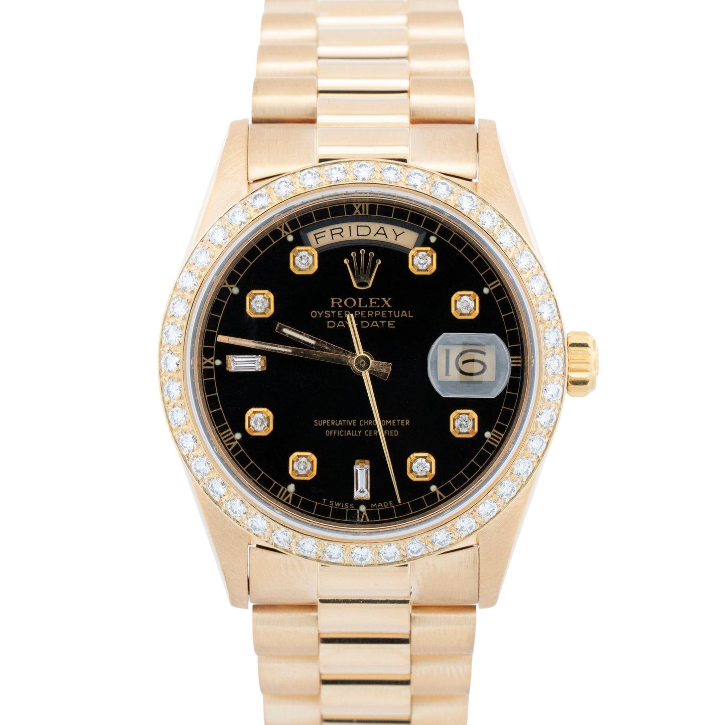 Rolex Day-Date President DIAMOND Black 36mm 18K Yellow Gold 18038 Watch