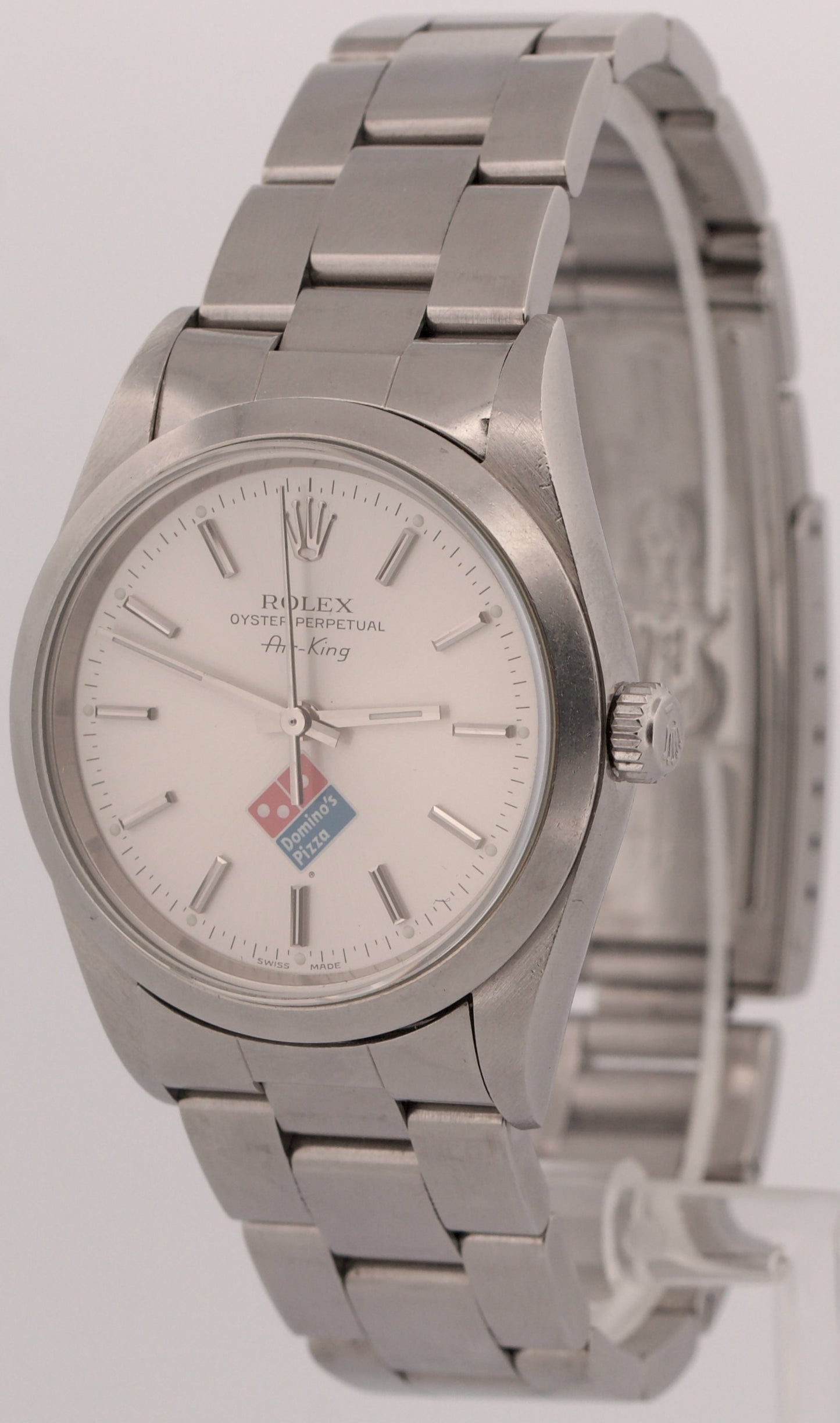 UNPOLISHED 1999 Rolex Oyster Perpetual Air-King SILVER DOMINOS Steel 34mm 14000