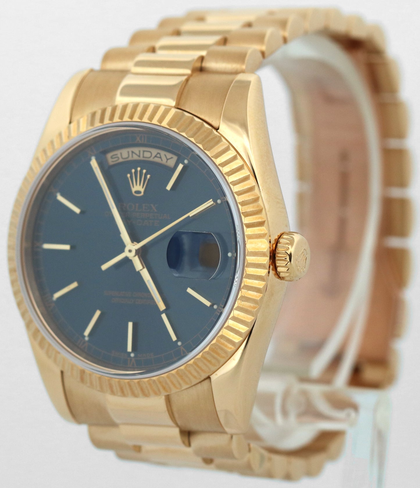 Rolex Day-Date President BLUE 18K Yellow Gold Fluted 36mm 118238 Watch
