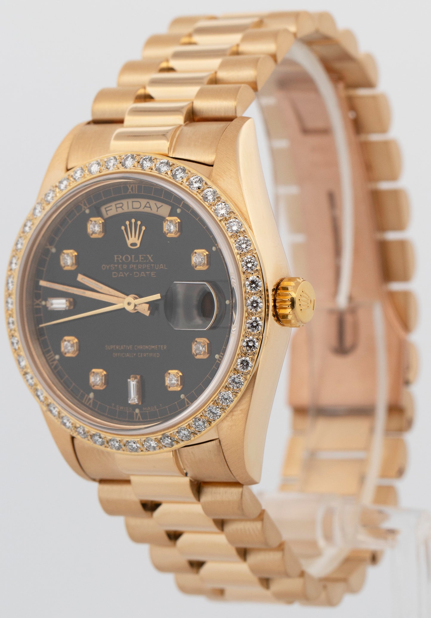 Rolex Day-Date President DIAMOND Black 36mm 18K Yellow Gold 18038 Watch