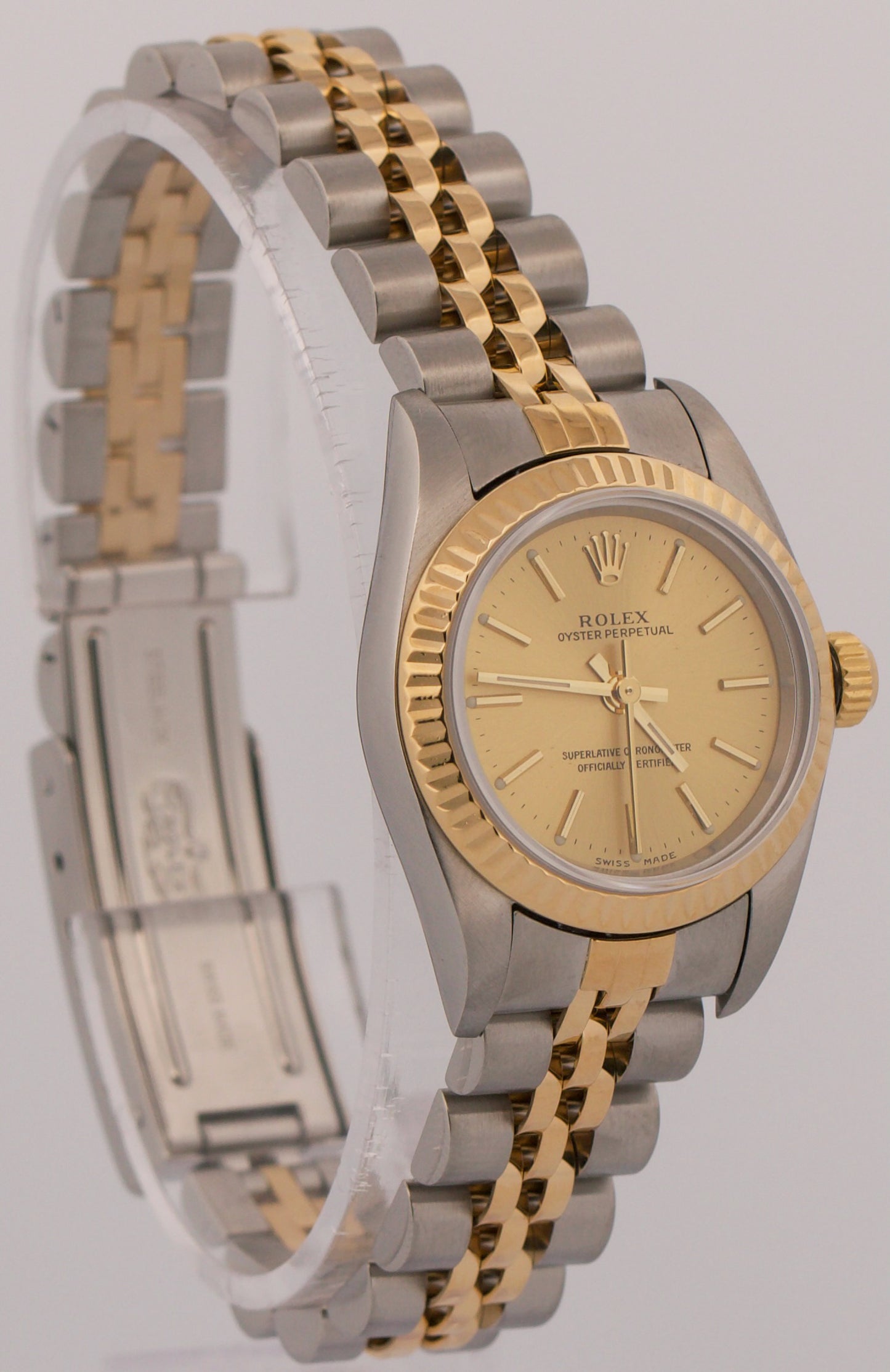 Rolex Oyster Perpetual 24mm CHAMPAGNE 18K Yellow Gold Steel JUBILEE 76193 Watch