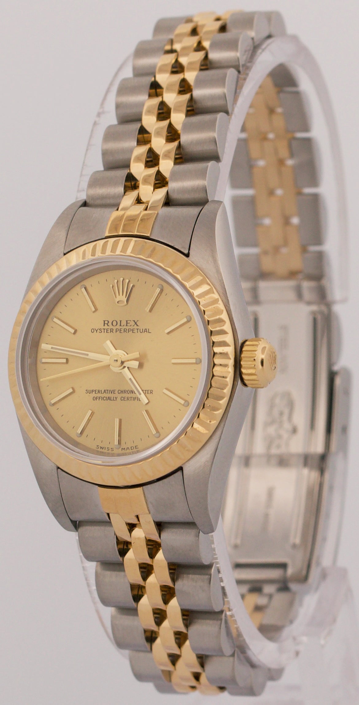 Rolex Oyster Perpetual 24mm CHAMPAGNE 18K Yellow Gold Steel JUBILEE 76193 Watch
