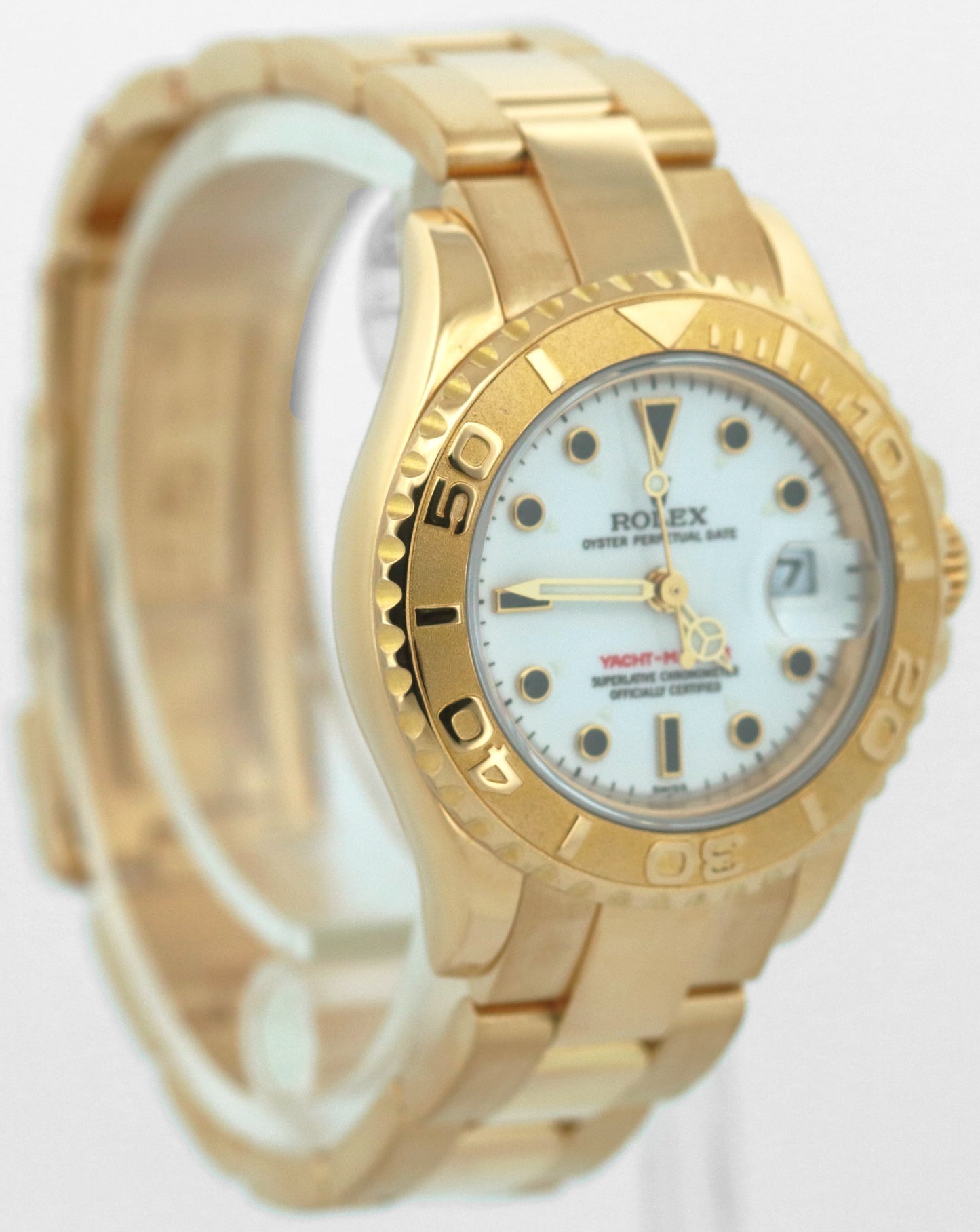 Ladies Rolex Yacht-Master WHITE 18K Yellow Gold 29mm Date Oyster Watch 169628