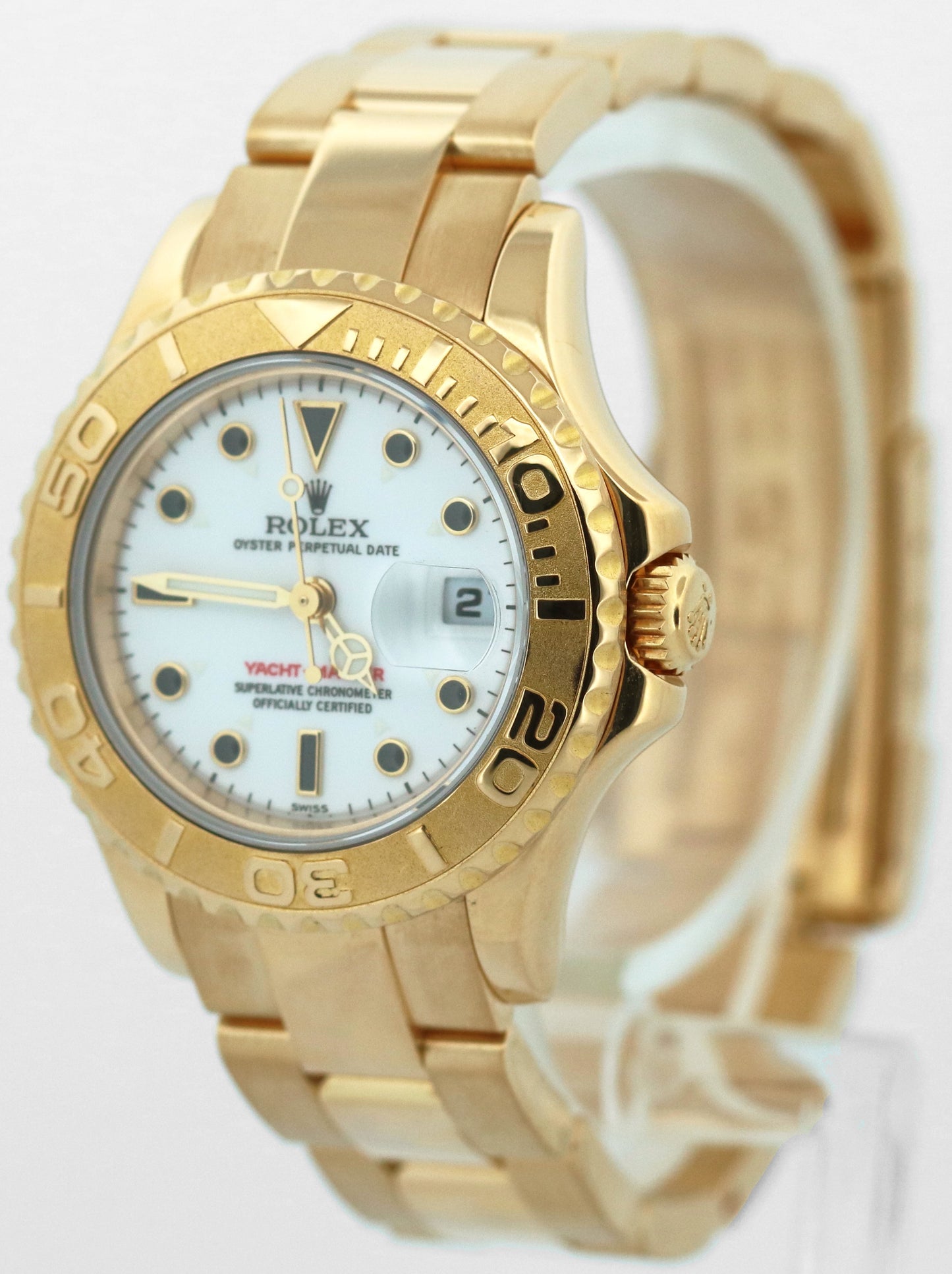 Ladies Rolex Yacht-Master WHITE 18K Yellow Gold 29mm Date Oyster Watch 169628
