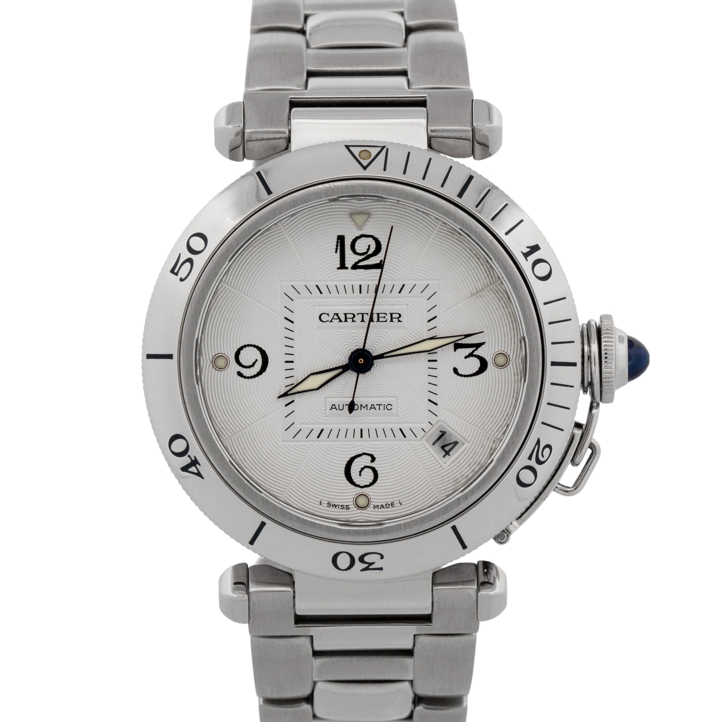 Cartier Pasha 38mm WHITE ARABIC Stainless Steel Automatic Watch 2379 / W31040H3