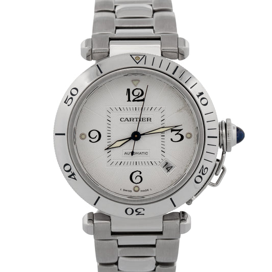 Cartier Pasha 38mm WHITE ARABIC Stainless Steel Automatic Watch 2379 / W31040H3