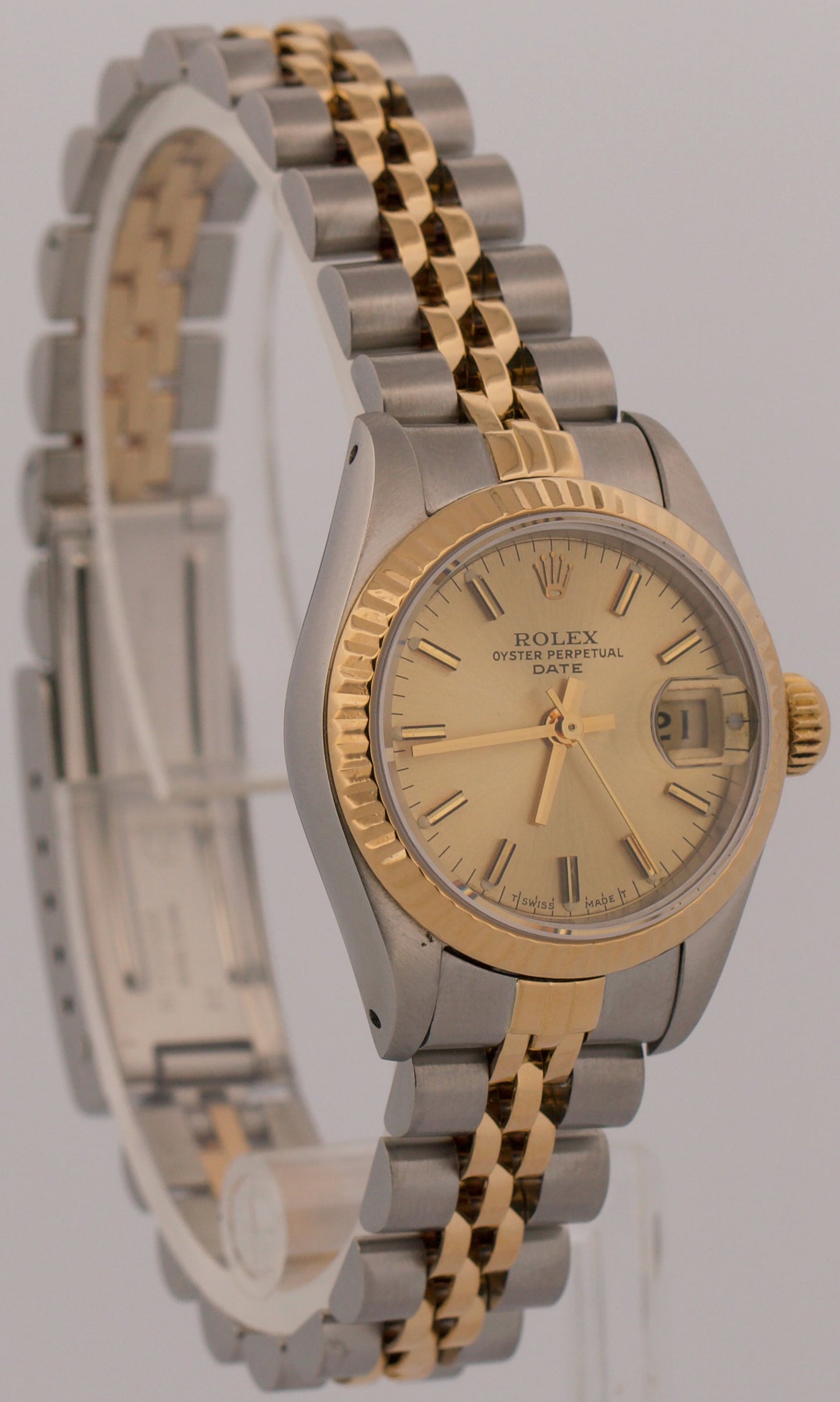 Ladies Rolex Date 26mm CHAMPAGNE 18K Yellow Gold Steel JUBILEE Fluted 69173