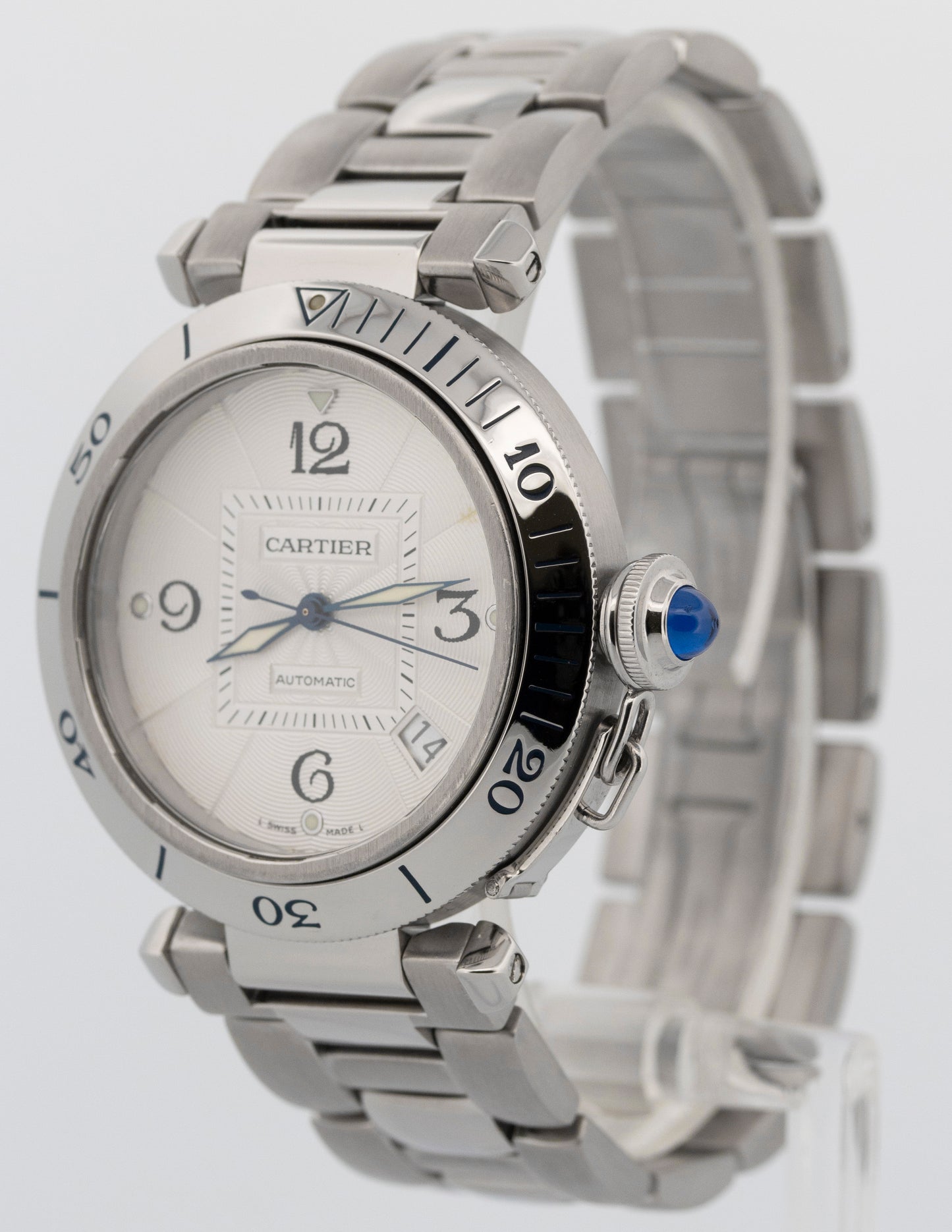 Cartier Pasha 38mm WHITE ARABIC Stainless Steel Automatic Watch 2379 / W31040H3