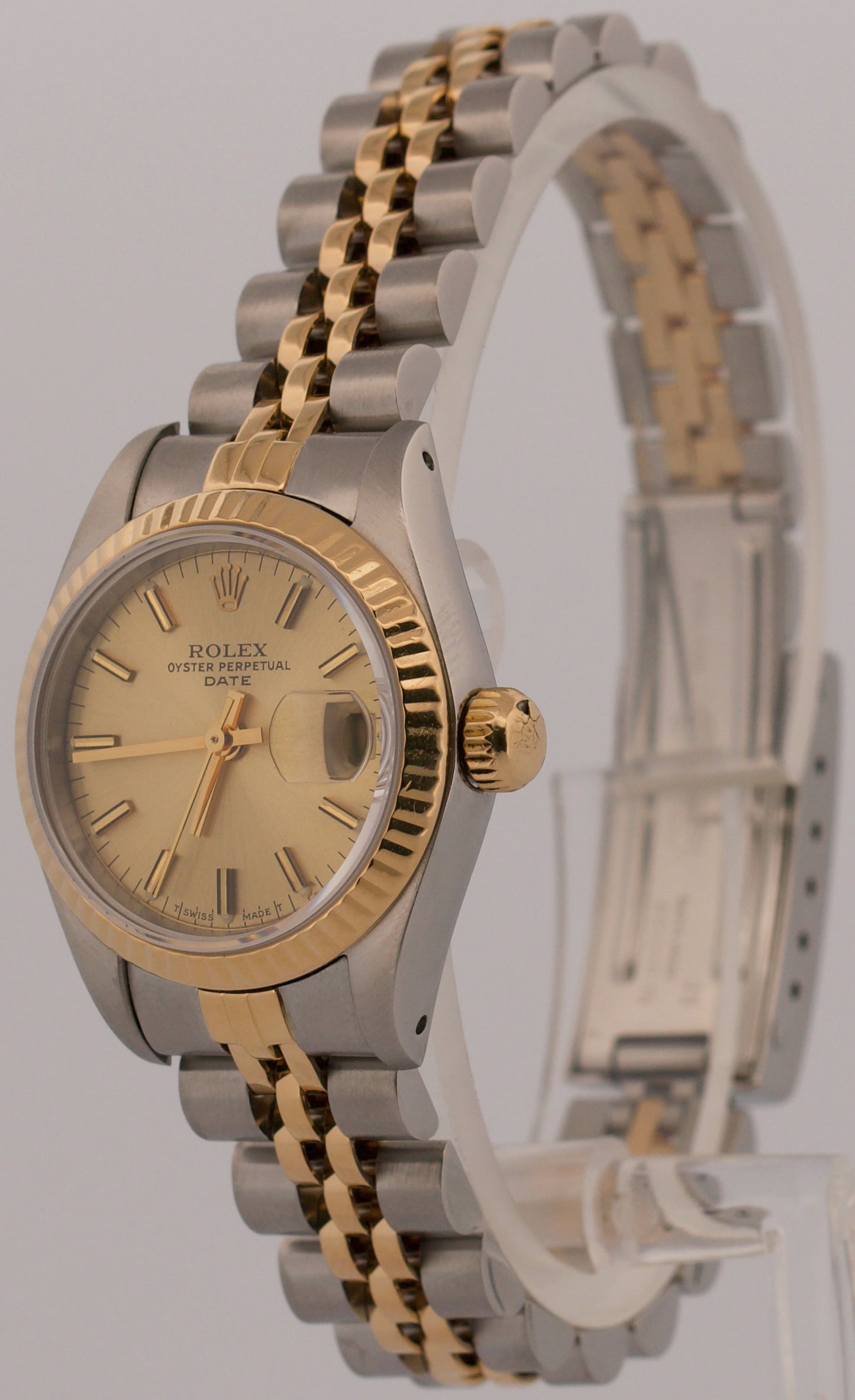 Ladies Rolex Date 26mm CHAMPAGNE 18K Yellow Gold Steel JUBILEE Fluted 69173