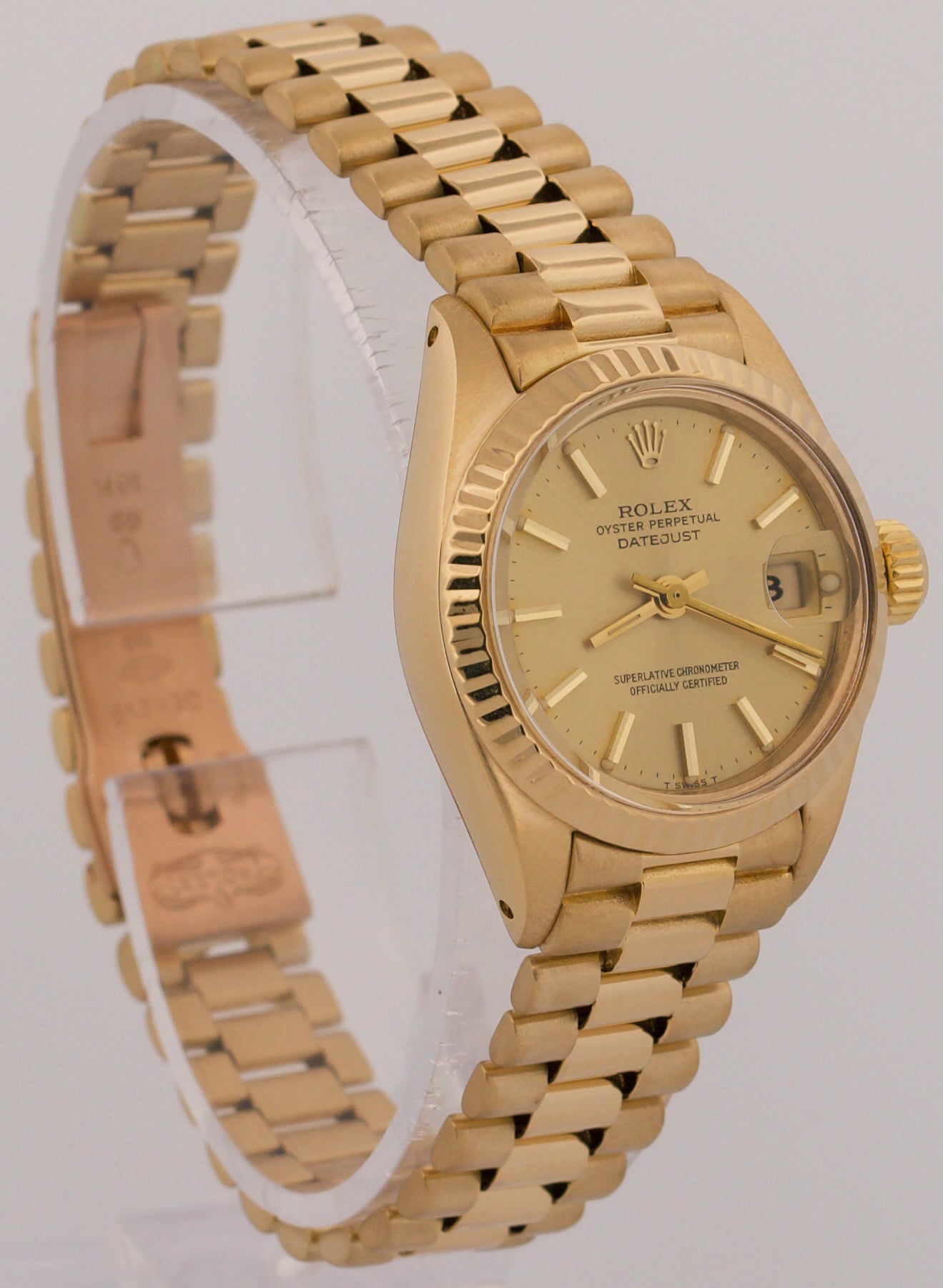 1983 PAPERS Ladies Rolex DateJust President 26mm CHAMPAGNE 18K Gold 6917 BOX