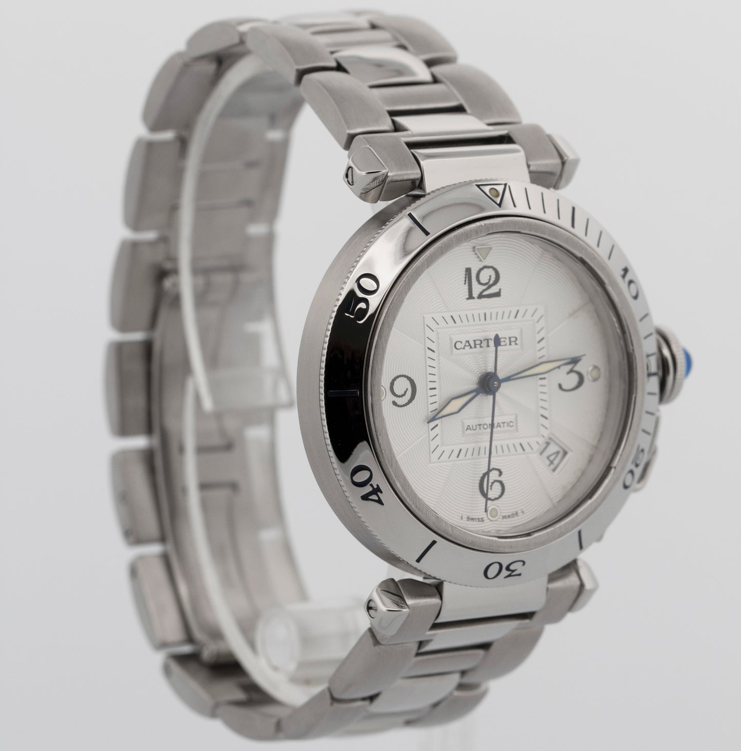 Cartier Pasha 38mm WHITE ARABIC Stainless Steel Automatic Watch 2379 / W31040H3