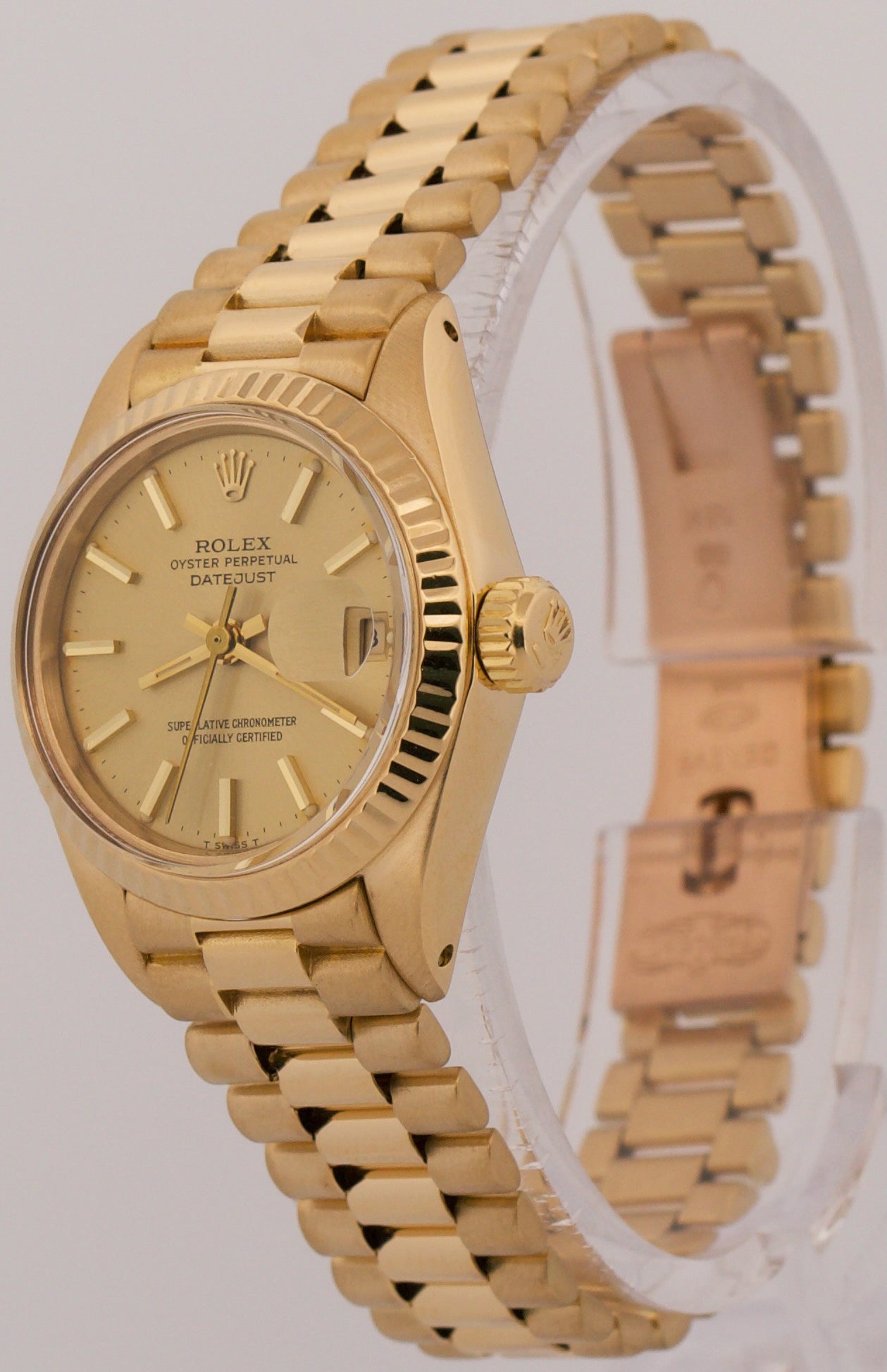 1983 PAPERS Ladies Rolex DateJust President 26mm CHAMPAGNE 18K Gold 6917 BOX