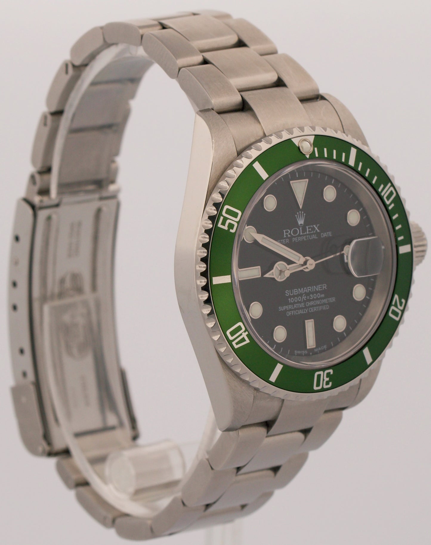 UNPOLISHED 2004 PAPERS Rolex Submariner Date FLAT 4 KERMIT Steel 16610 LV BOX