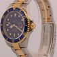 STICKERED Rolex Submariner Date 40mm BLUE 18K Gold Steel REHAUT No-Holes 16613