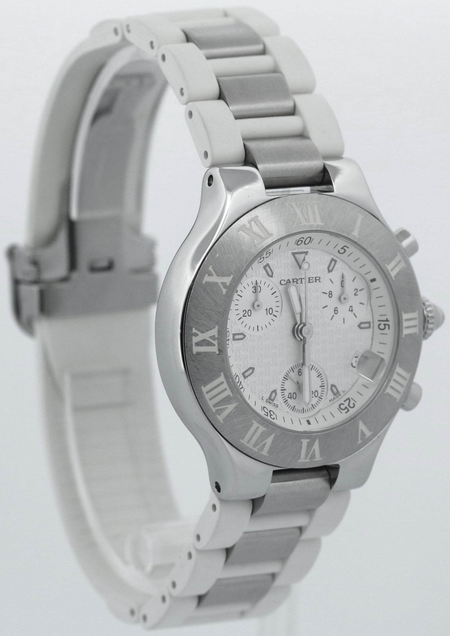 Cartier 21 Chronoscaph Chronograph Quartz WHITE 38mm Steel RUBBER 2424 W1018402