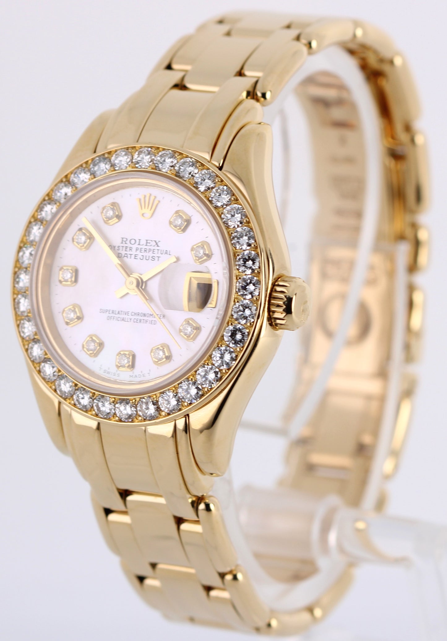 Rolex Datejust Pearlmaster 69298 18k Gold Diamond Mother of Pearl 29mm Watch