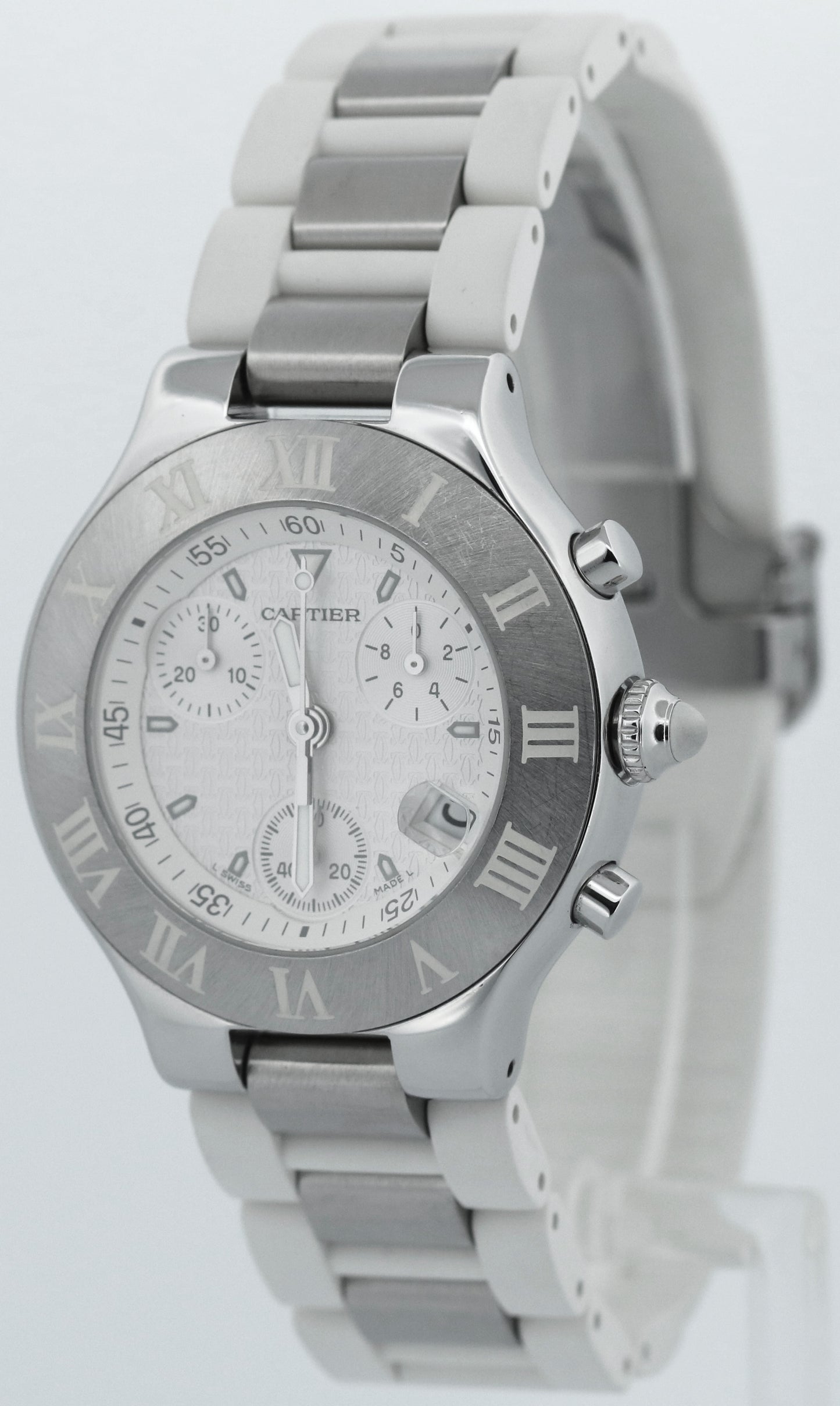 Cartier 21 Chronoscaph Chronograph Quartz WHITE 38mm Steel RUBBER 2424 W1018402