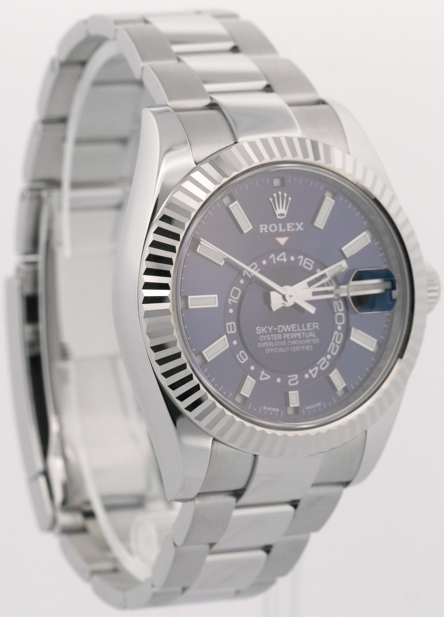 PAPERS Rolex Sky-Dweller BLUE Steel 18K White Gold 42mm Oyster Fluted 326934 BOX