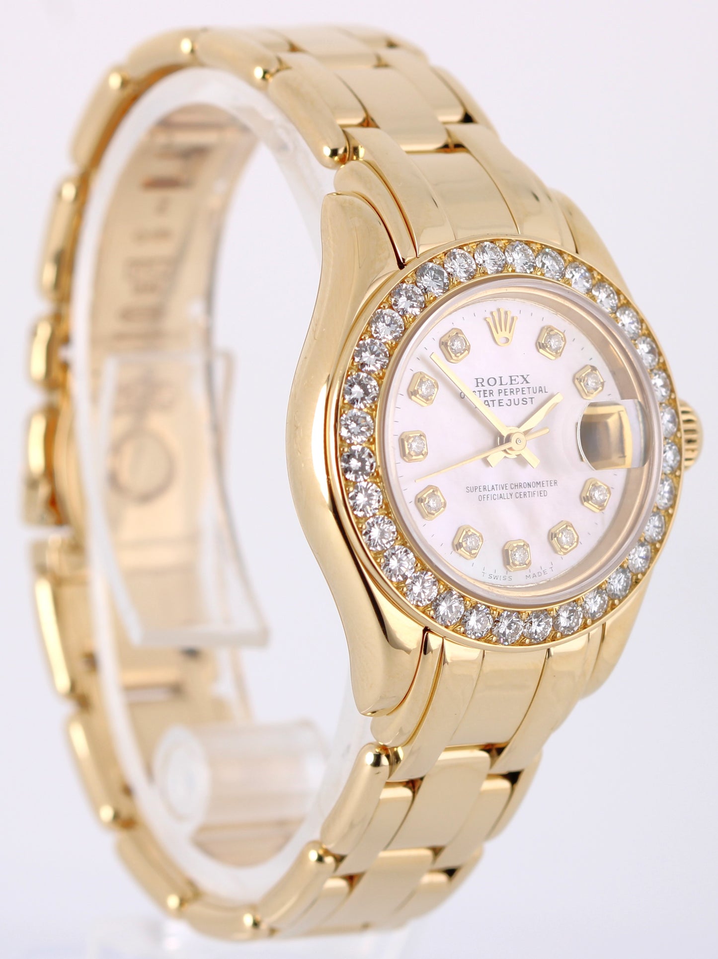 Rolex Datejust Pearlmaster 69298 18k Gold Diamond Mother of Pearl 29mm Watch