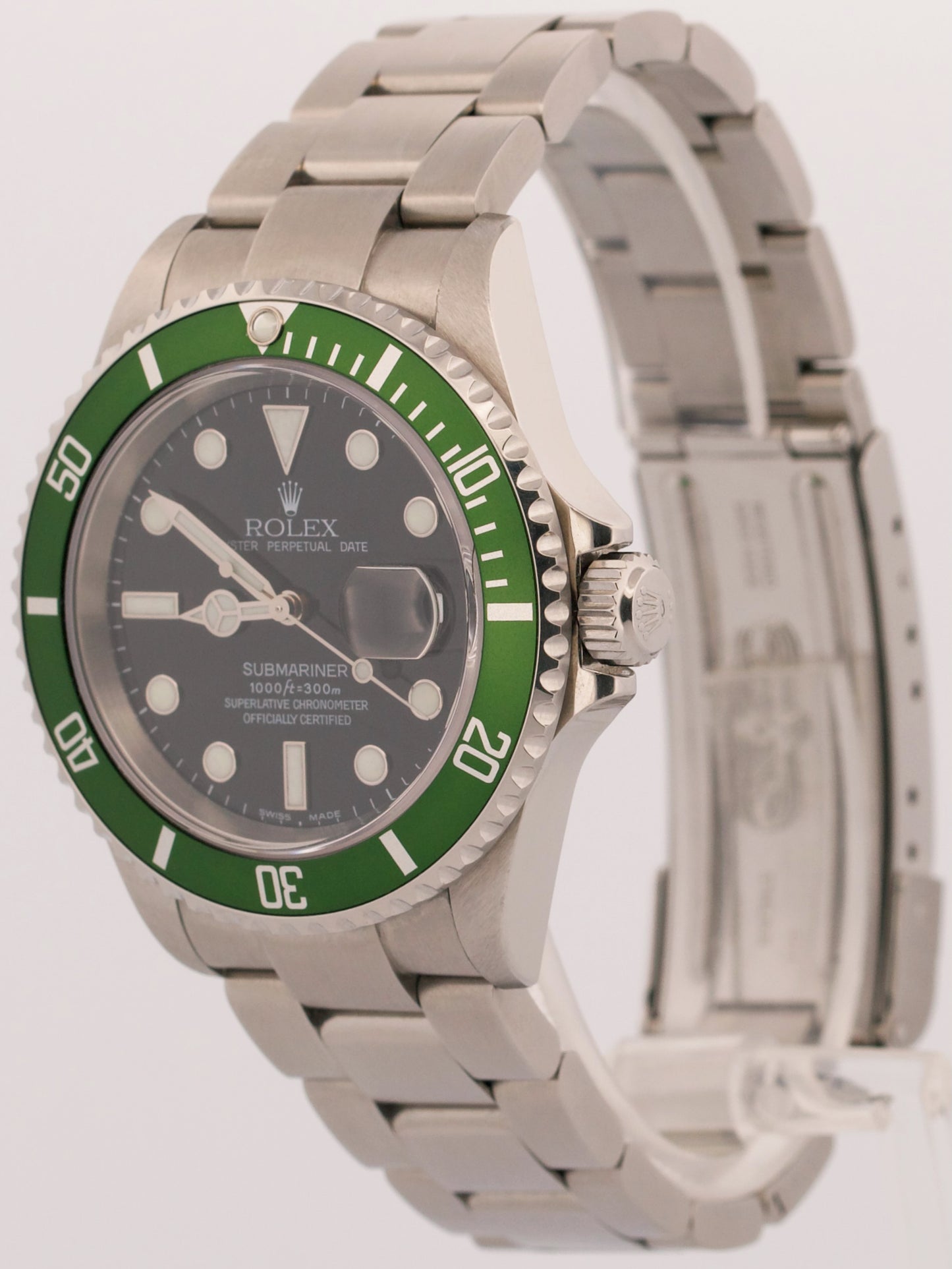 UNPOLISHED 2004 PAPERS Rolex Submariner Date FLAT 4 KERMIT Steel 16610 LV BOX