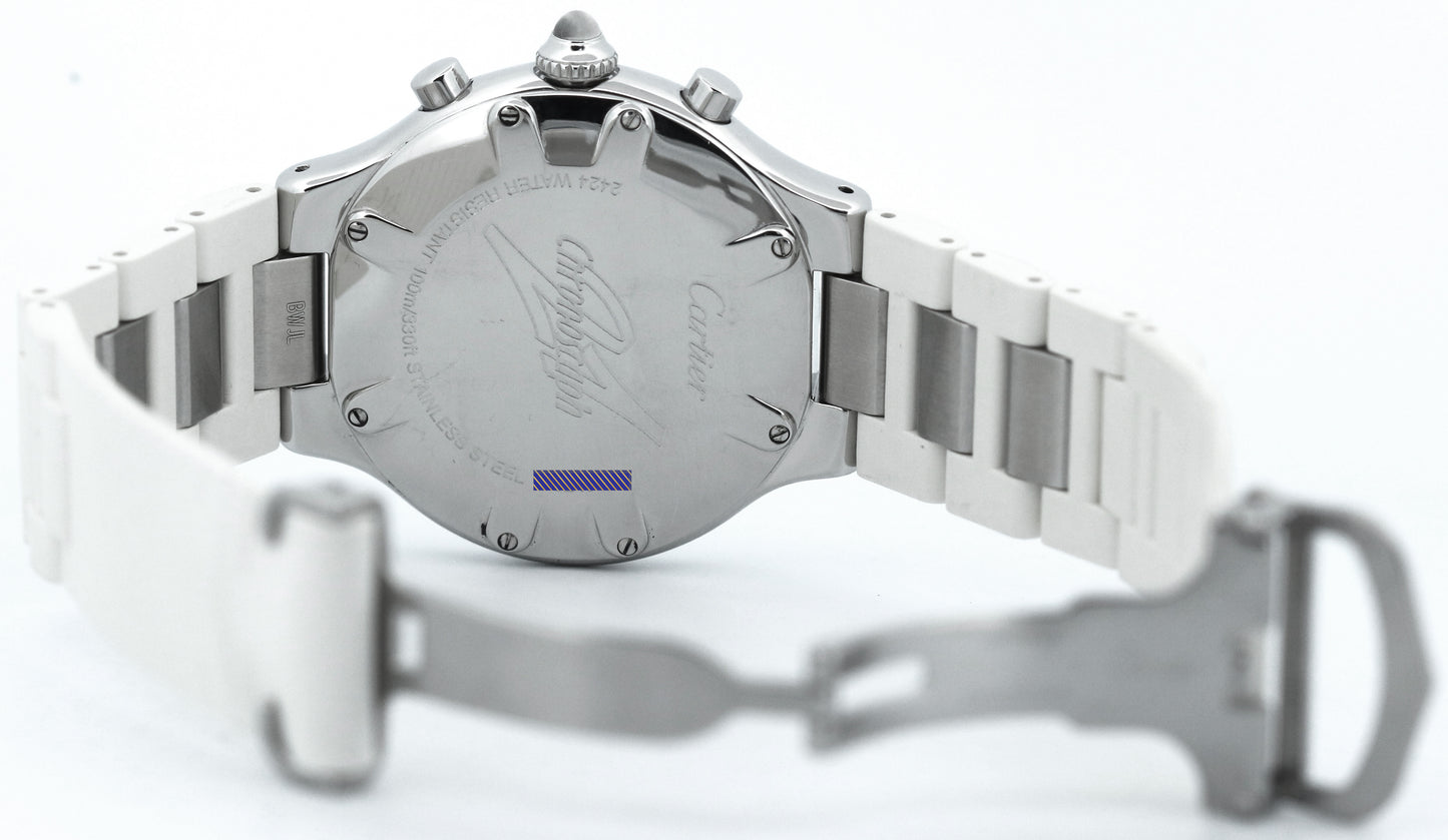 Cartier 21 Chronoscaph Chronograph Quartz WHITE 38mm Steel RUBBER 2424 W1018402