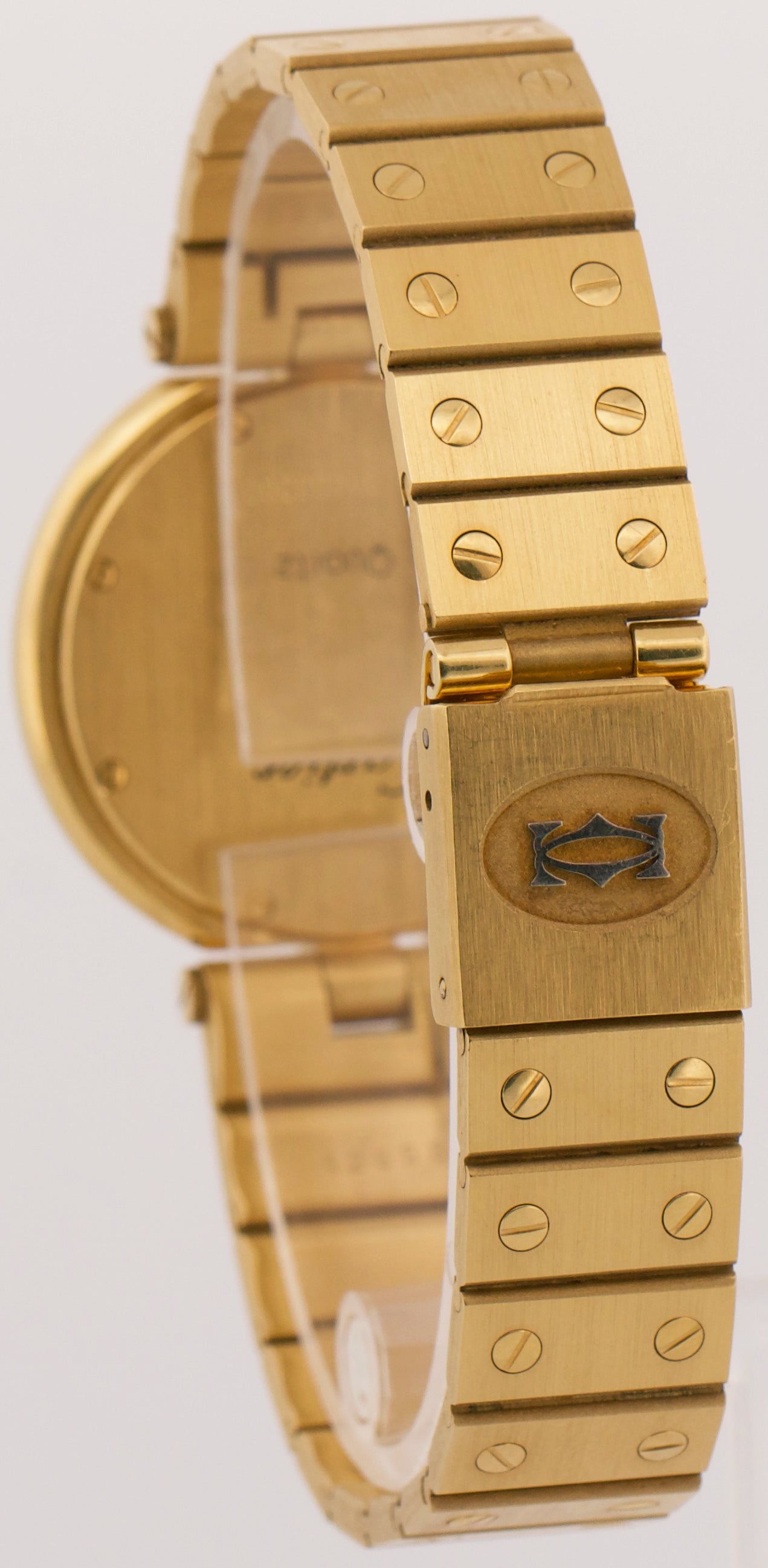 UNPOLISHED Cartier Santos Ronde 32mm WHITE ROMAN 18K Yellow Gold Quartz 81914