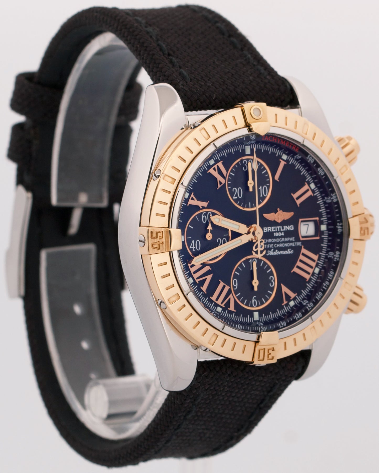 PAPERS Breitling Chronomat Evolution 43mm BLACK ROMAN 18K Gold Steel C13356 BOX