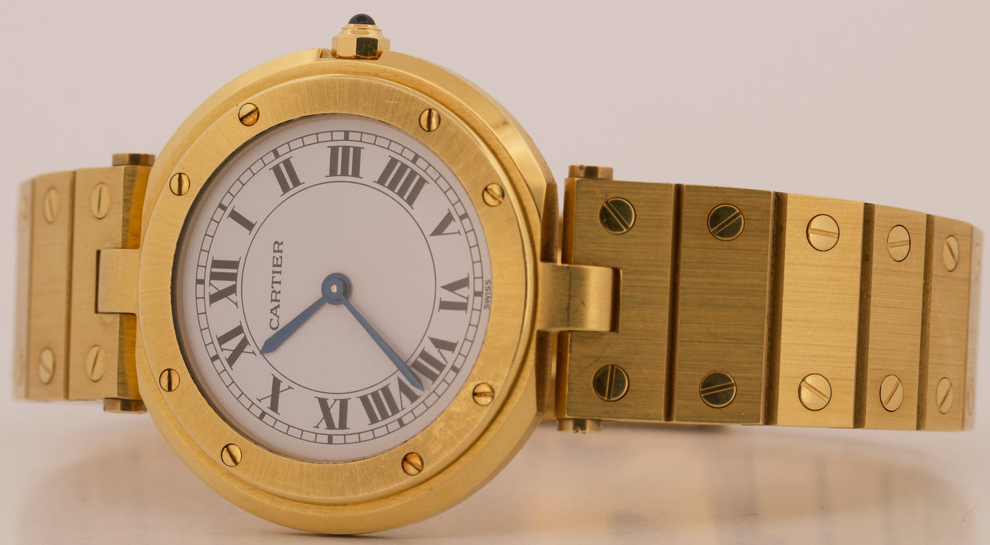 UNPOLISHED Cartier Santos Ronde 32mm WHITE ROMAN 18K Yellow Gold Quartz 81914