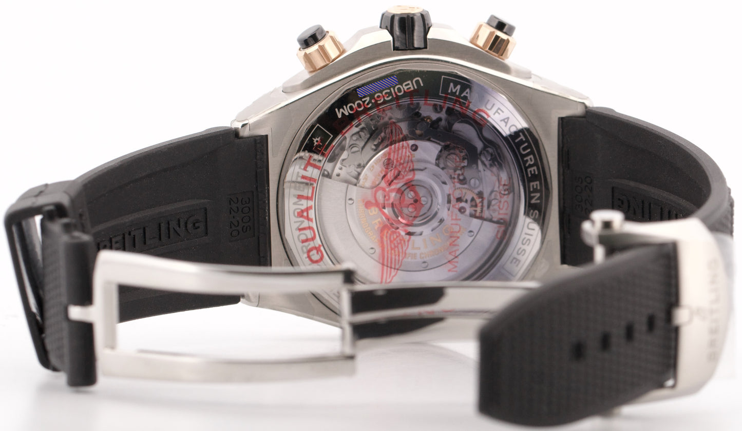 NEW STICKERED PAPERS Breitling Super Chronomat BLACK 18K Gold 44mm UB0136 BOX