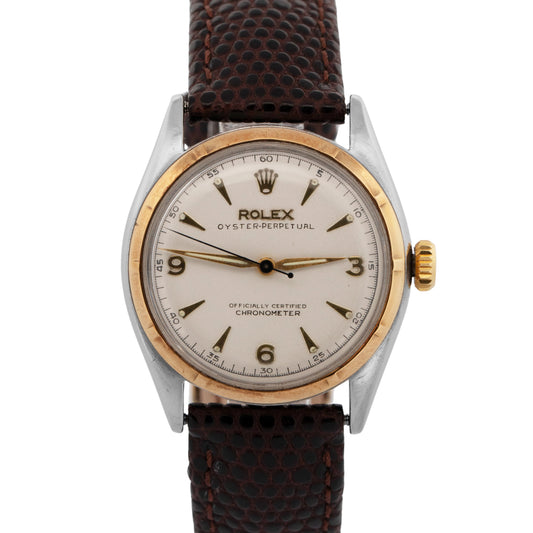 Rolex Oyster Perpetual White Yellow Gold 34mm Automatic Watch 6085 Watch