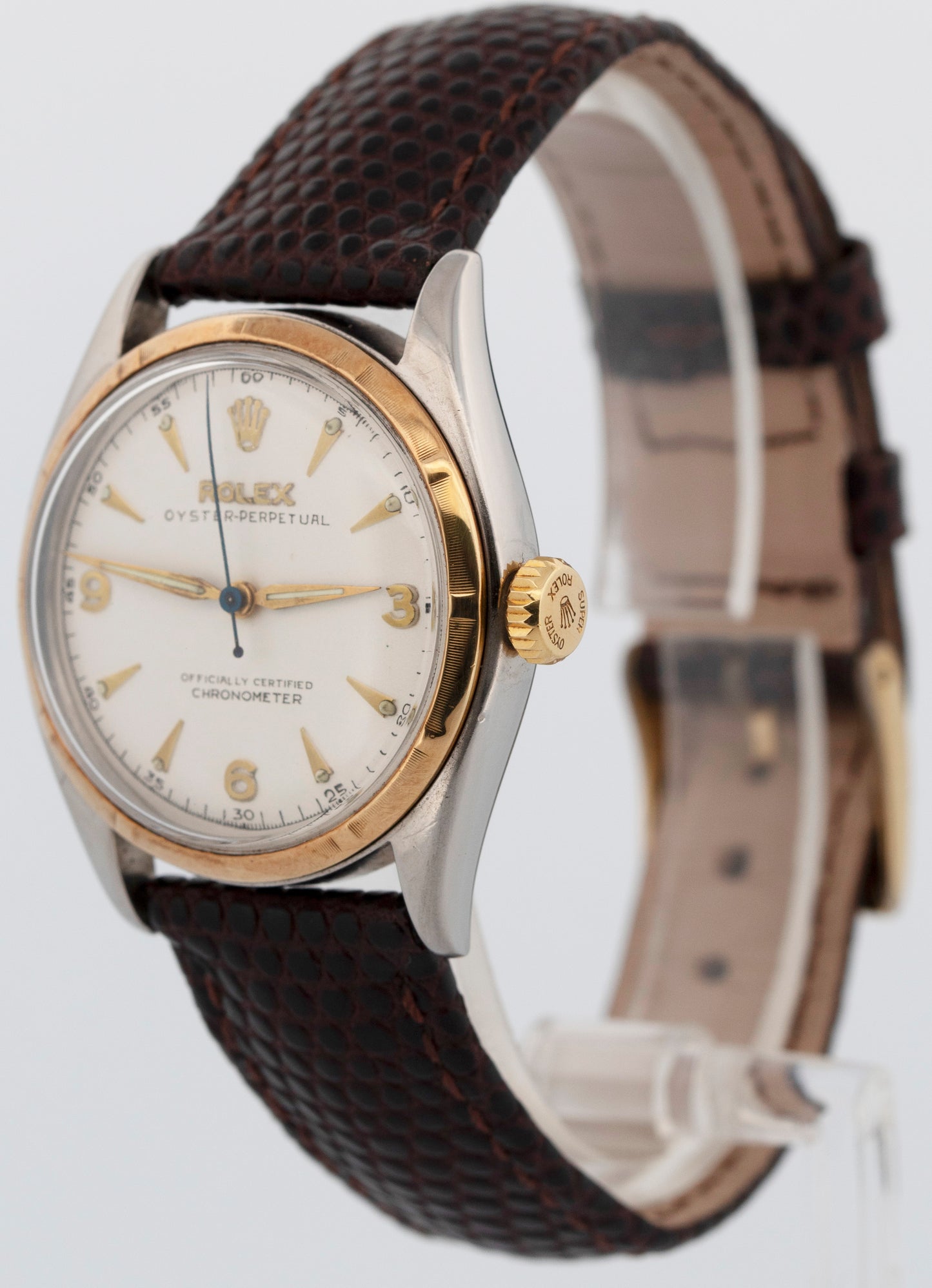 Rolex Oyster Perpetual White Yellow Gold 34mm Automatic Watch 6085 Watch