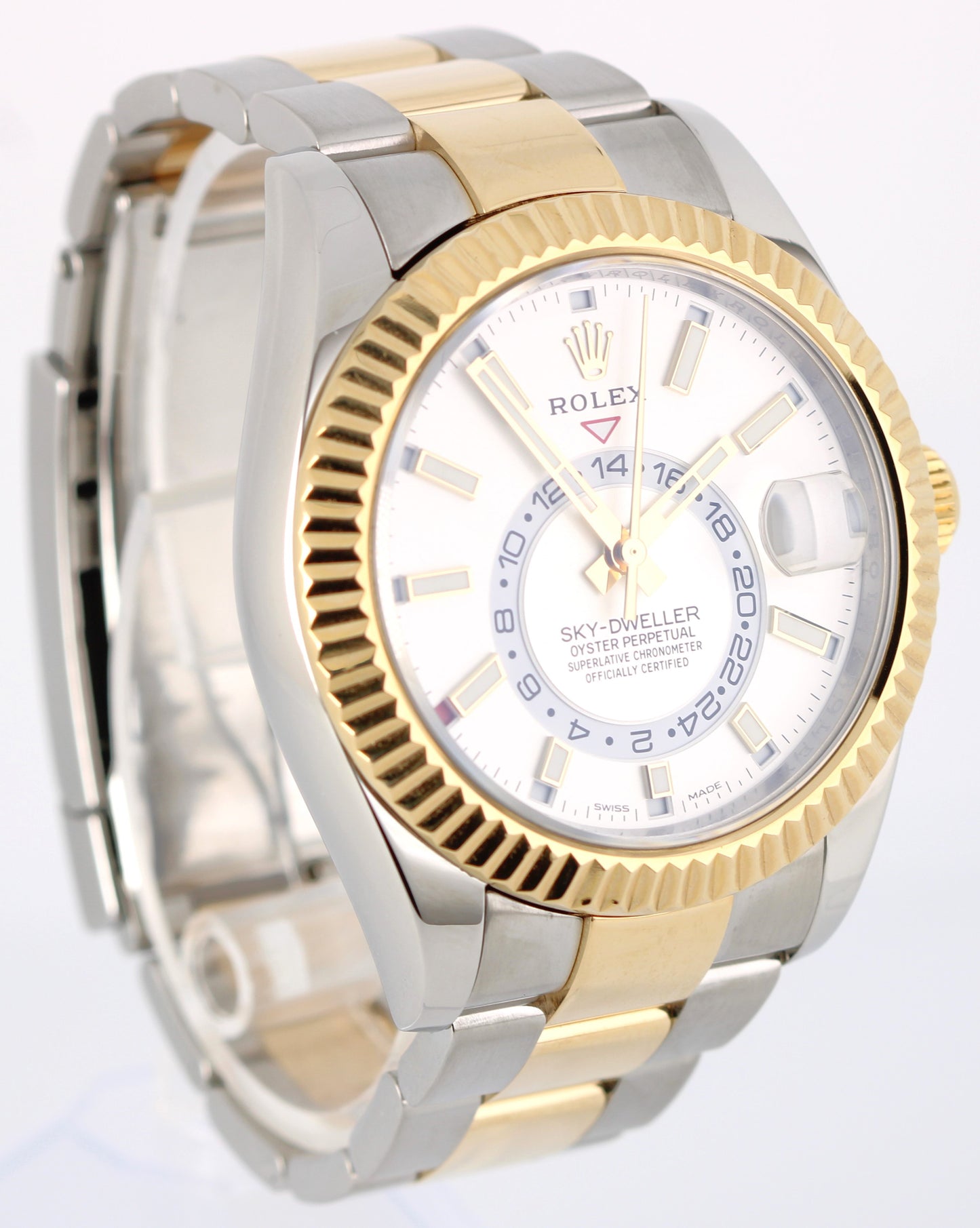 Rolex Sky-Dweller 326933 Two-Tone 18k Yellow Gold Steel White 42mm Fluted Watch