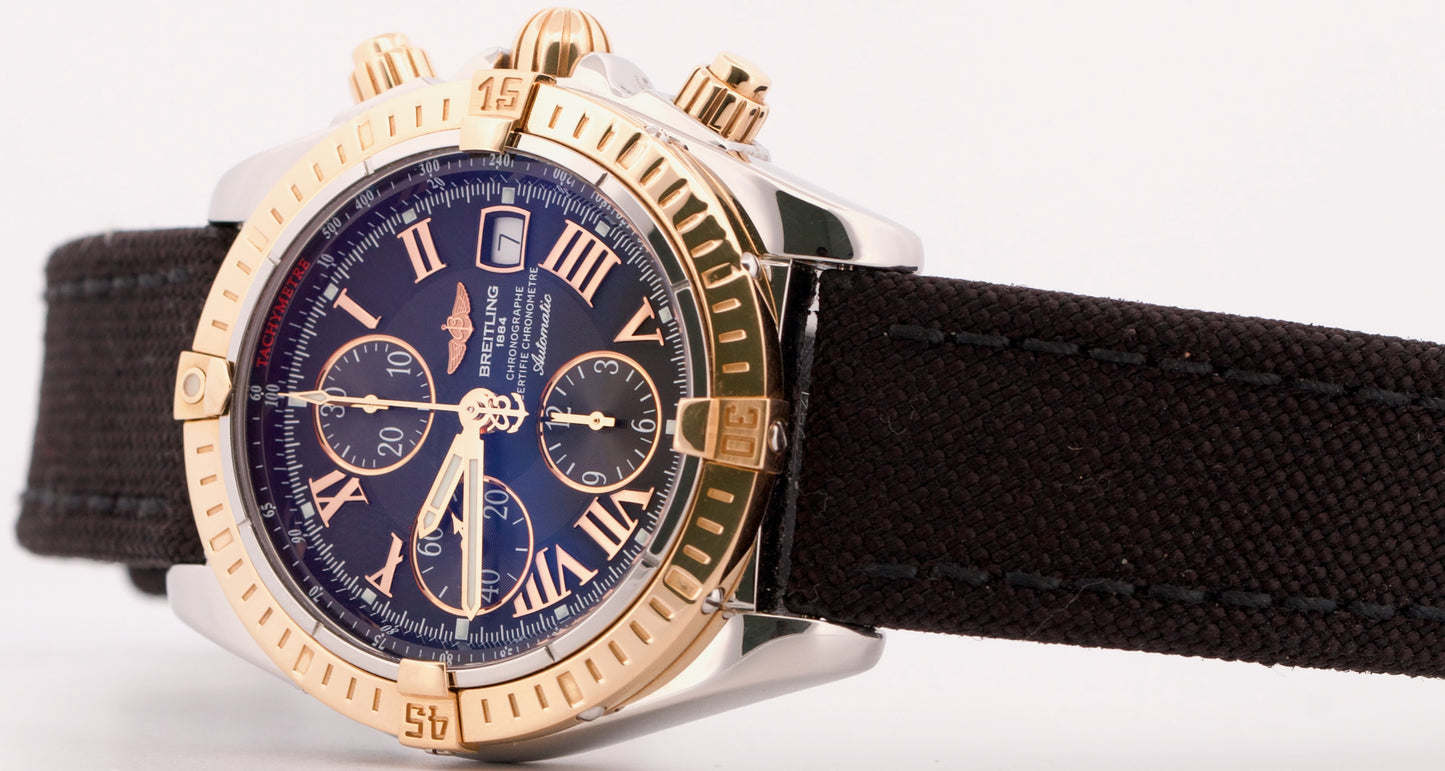 PAPERS Breitling Chronomat Evolution 43mm BLACK ROMAN 18K Gold Steel C13356 BOX