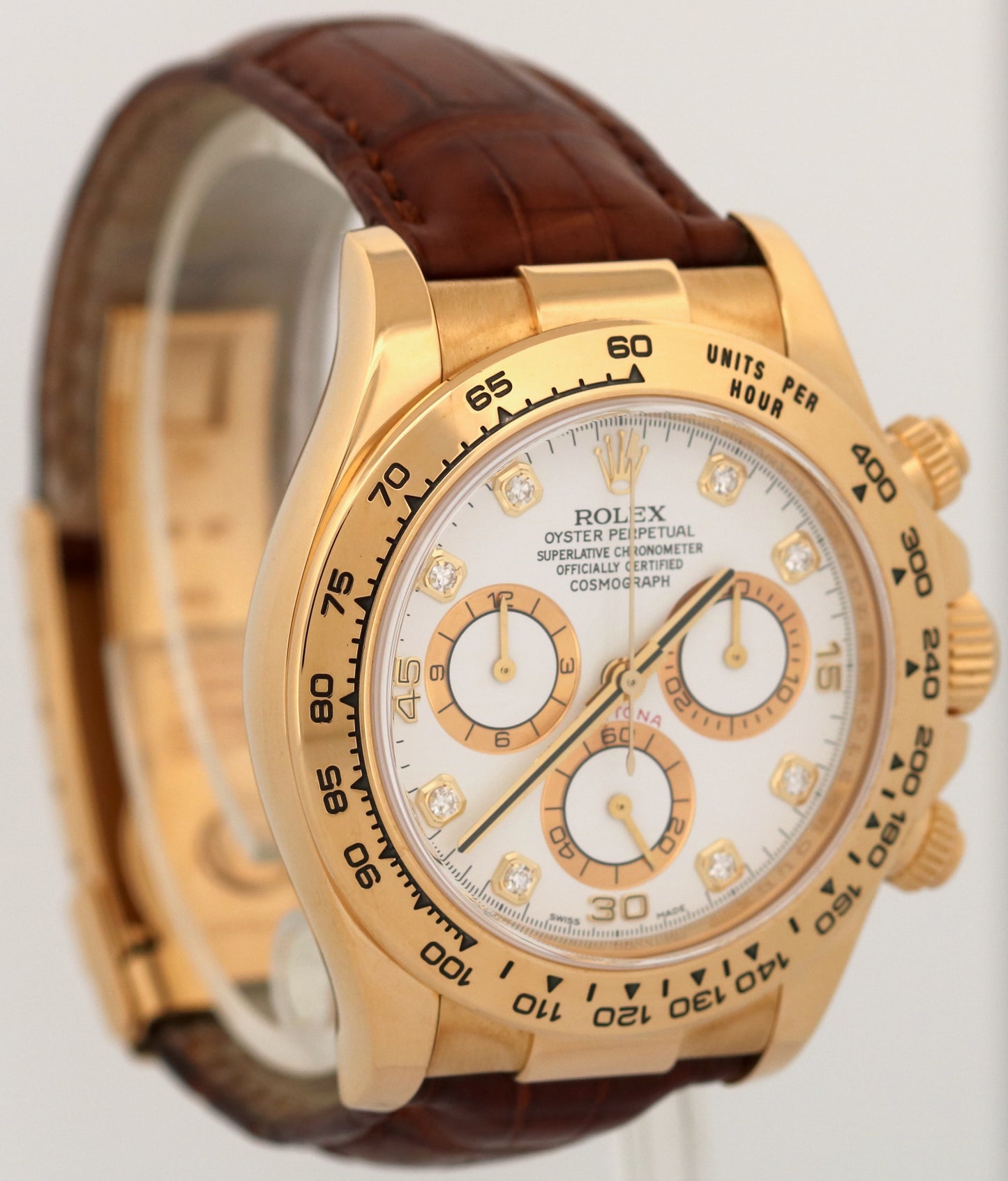 Rolex Daytona Cosmograph FACTORY WHITE DIAMOND 18K Yellow Gold REHAUT 116518 BOX