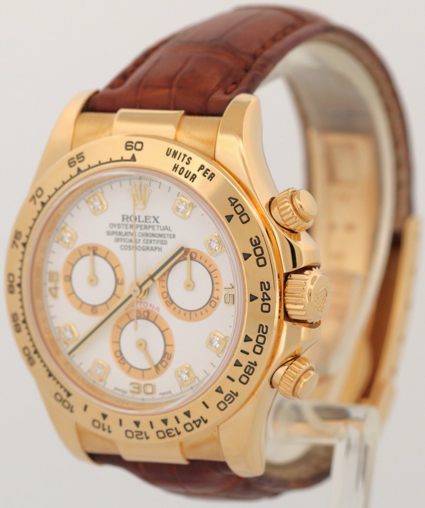 Rolex Daytona Cosmograph FACTORY WHITE DIAMOND 18K Yellow Gold REHAUT 116518 BOX