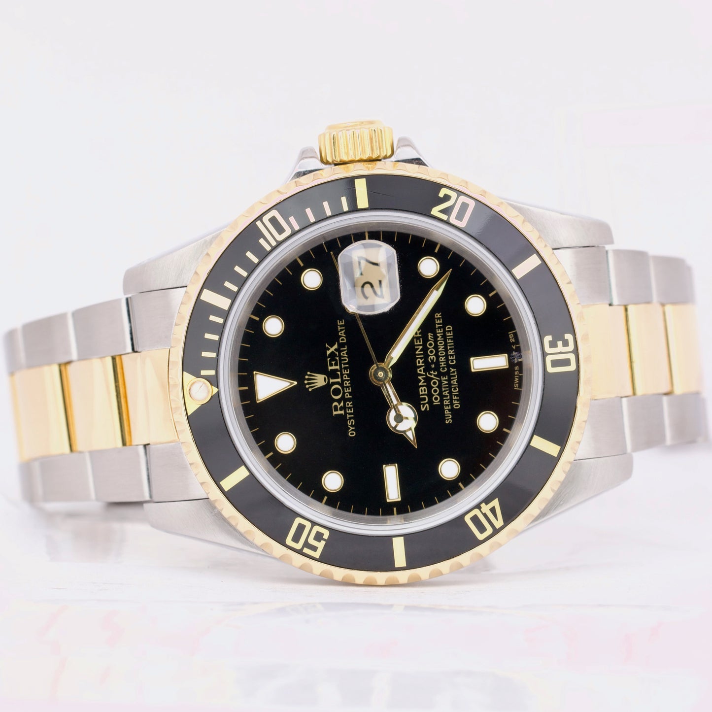 Rolex Submariner Date 40mm Black Two Tone 18K Gold Stainless Steel 16613 Watch
